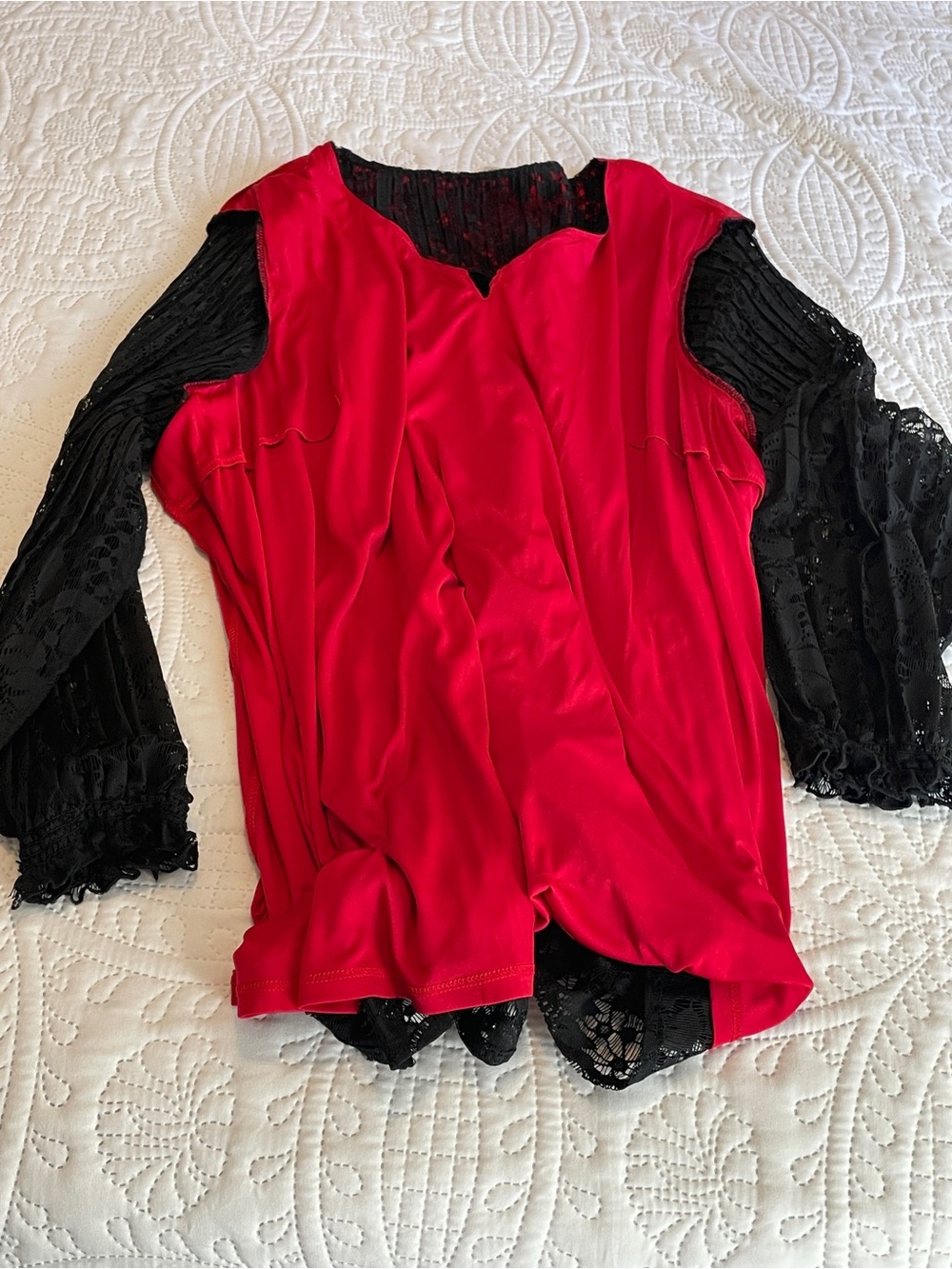 Catherine’s Black Lace Overlay Tunic with Red Underlayer - Picture 13 of 16